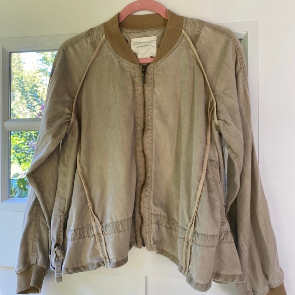 Anthropologie tan ruffled bomber jacket light sand  XS - Picture 6 of 10